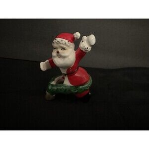 Vintage CHRISTMAS Ceramic Santa Claus Wreath Candle Hugger Holder Japan #100